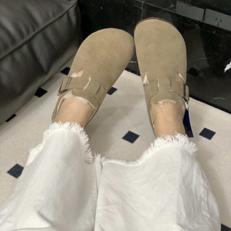 毛毛鞋豆豆鞋秋冬女棉鞋一脚蹬真皮羊毛里保暖加绒勃肯鞋厚底男士|undefined