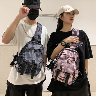 New breast bag letters fashion street trend large capacity multifunctional canvas one-shoulder crossbody women's bag waist bag