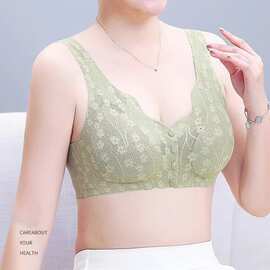 妈妈款前开扣冰丝内衣薄款无钢圈聚拢大码女士无痕内衣透气文胸女