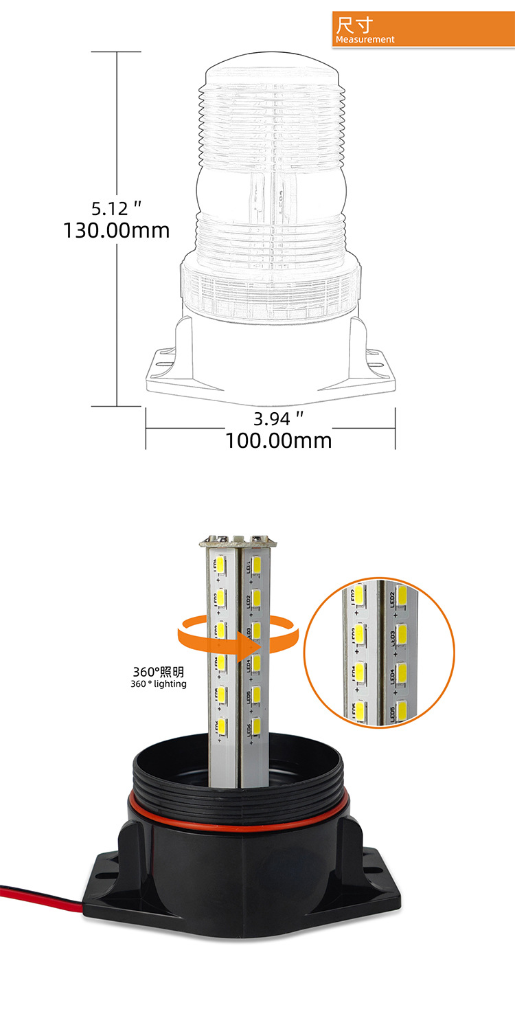 10-110V Engineering Vehicle Warning Light Yellow Car Strobe Light Flashing Light School Bus Ceiling Light Forklift 30Led