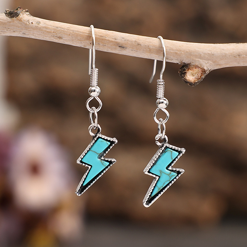 Vintage Style Lightning Alloy Inlay Turquoise Women's Drop Earrings display picture 1