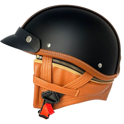 Retro Half Helmet Men's and Women's: Motosiklet kaskı (dəbilqə) - matte-black-orange-peel-s