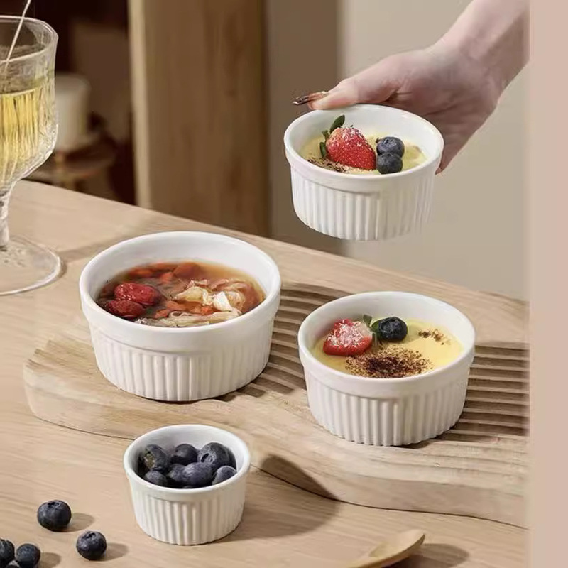Creative Kitchen Tableware Pure White Ceramic Pudding Bowl Baking Bowl Baking Bowl Pudding Cup Baking Cup Cake Dessert Ice Cream Bowl