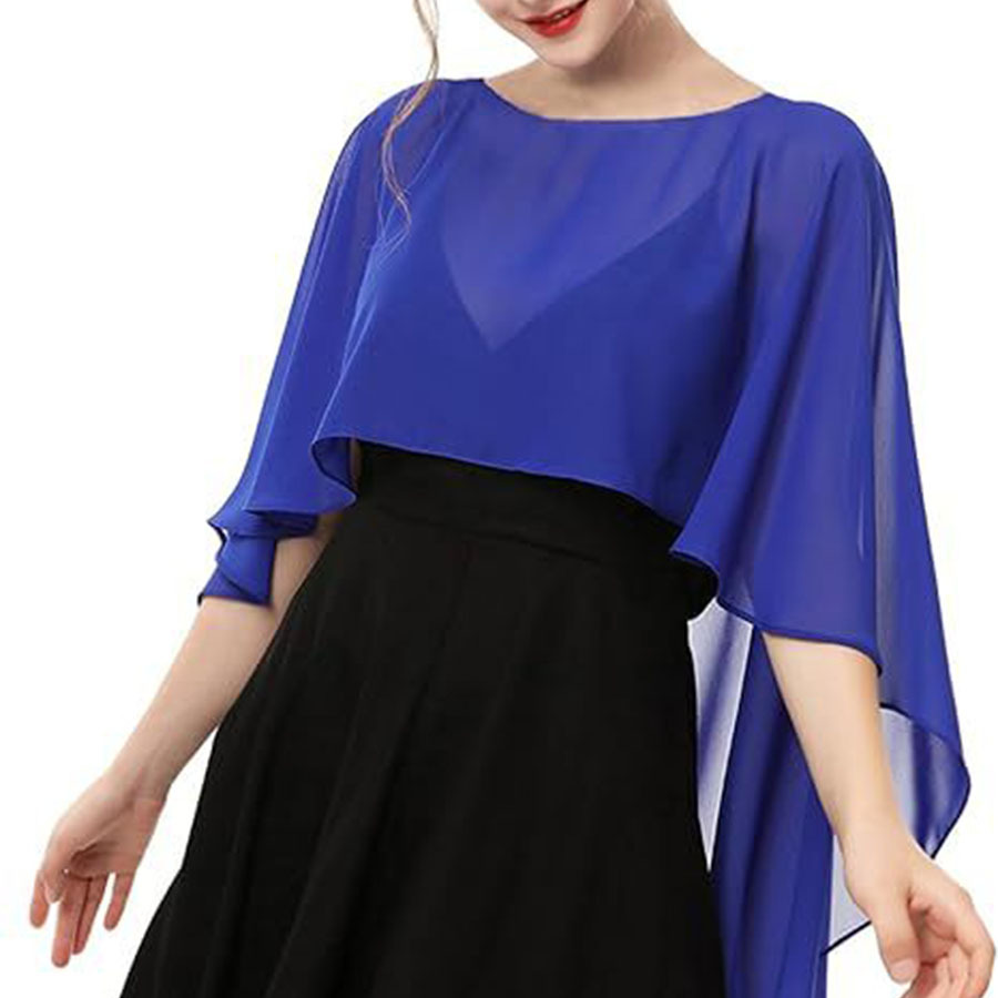 Chaqueta corta de color sólido capa de chiffón de cuello redondo delgada suelta y transpirable chal solar para salir al abrigo simple