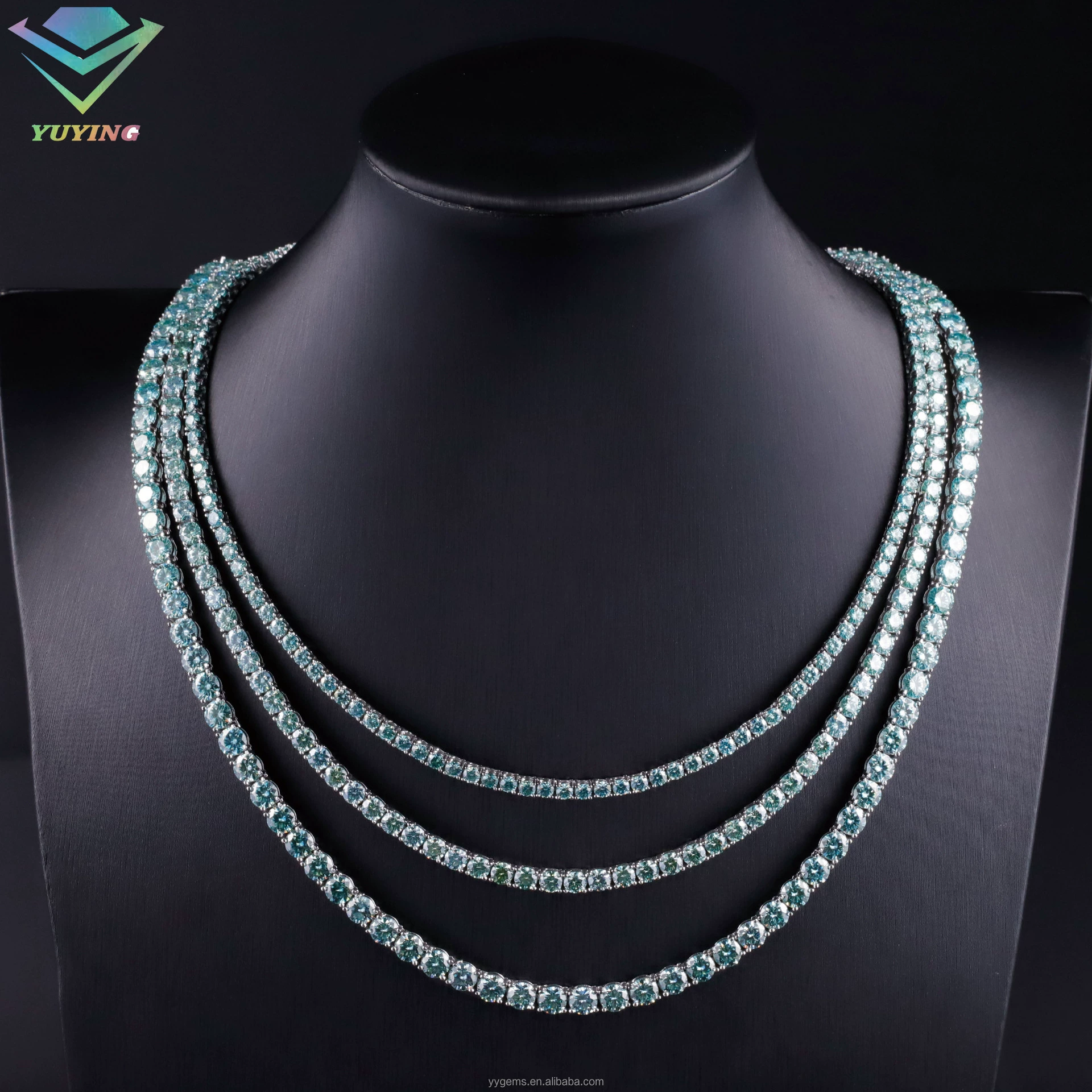 Трендовая персонализированная теннисная цепочка в стиле хип-хоп, зеленая, из серебра S925, с муассанитами ручной закрепки, хит продаж для трансграничной торговли