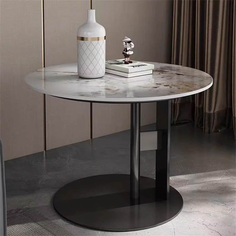 Luz de estilo italiano de lujo Pandora Rock placa mesa de té minimalista redondo de acero inoxidable simple sala de estar mesa de té combinación