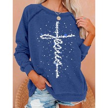 外贸跨境2022跨境秋季新款3D印花都市休闲圆领套头插肩女式卫衣