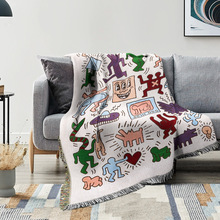 跨境外贸露营毯防潮野营垫提花挂毯卡通风沙发巾线毯多功能沙发毯