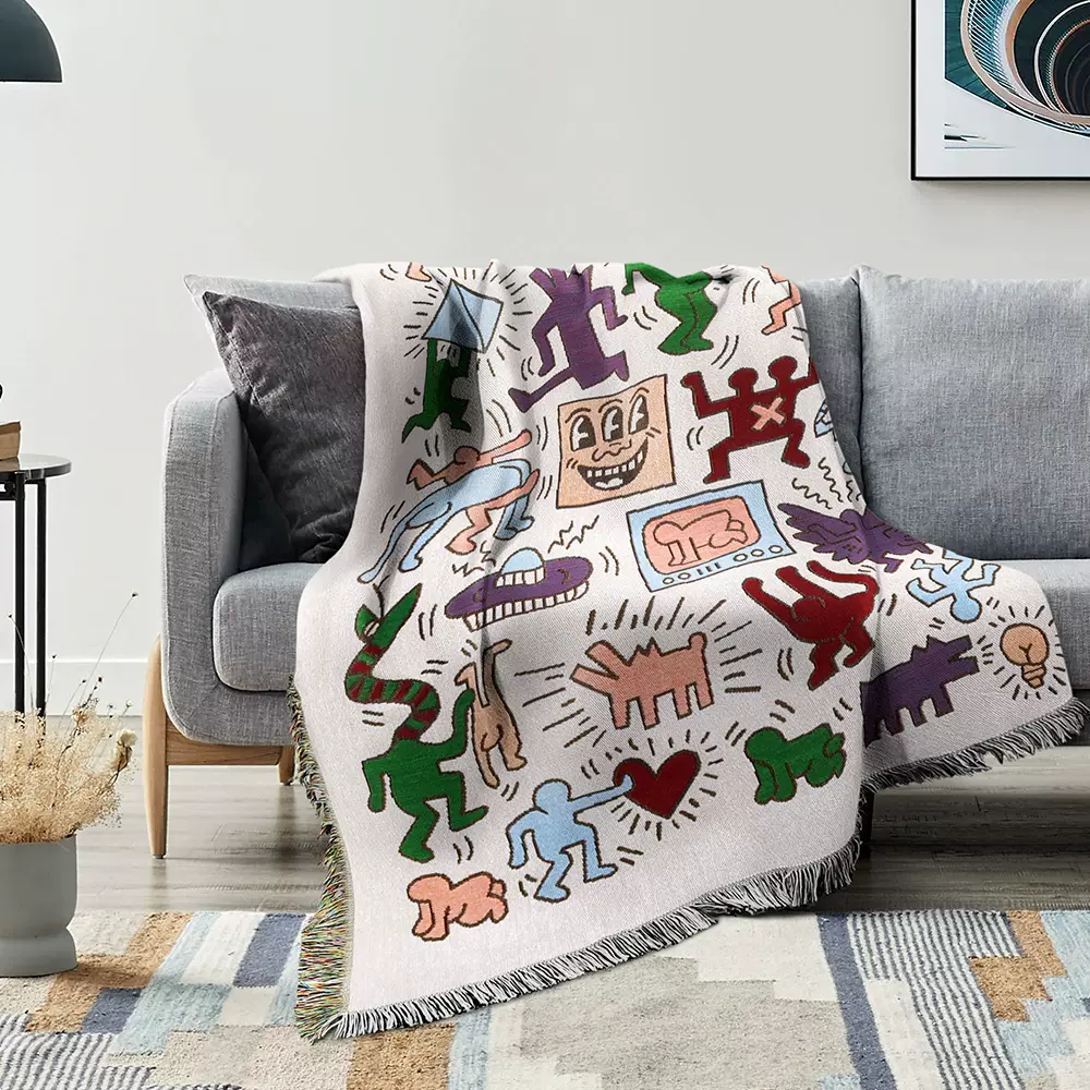 跨境外贸露营毯防潮野营垫提花挂毯卡通风沙发巾线毯多功能沙发毯