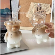 小熊咖啡杯可爱卡通创意水杯果汁奶茶吸管杯高硼硅透明玻璃杯