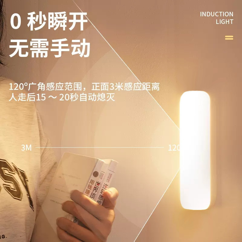 Smart Human Body Sensor Night Light LED Bedroom Corridor Magnetic USB Charging Bedside Cabinet Light Strips Cross-border Wholesale