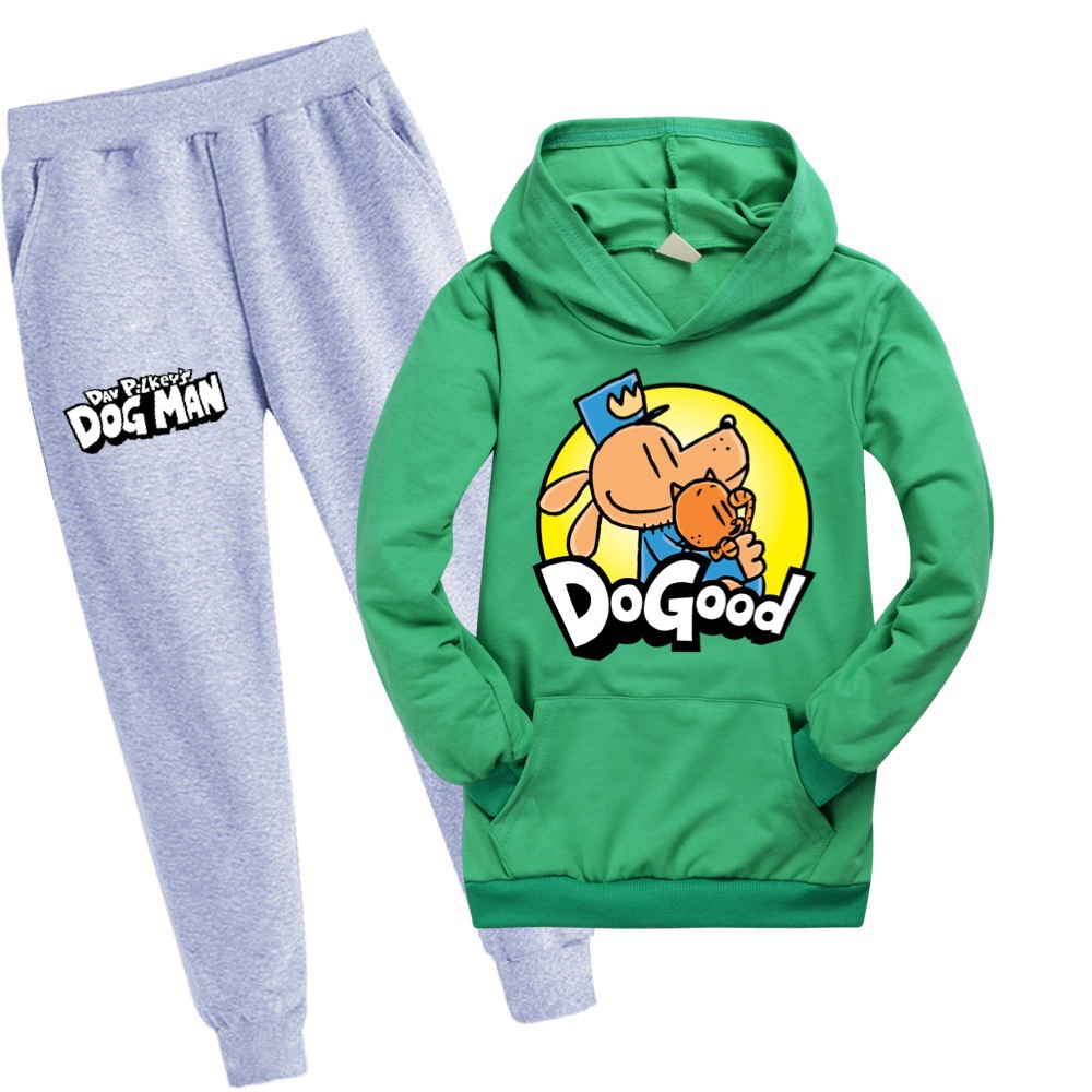 Hund Mann 2023 Frühling Herbst Neue Mittlere größe kinder Cartoon Jungen und Mädchen Mit Kapuze Pullover Set_voghion.com
