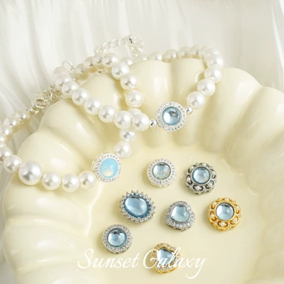 aquamaric beads with beads loose, Zərgərlik ara hissələri