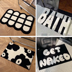 跨境 黑白格卧室脚垫 美式大字母轻奢简约进门门垫浴室吸水防滑垫