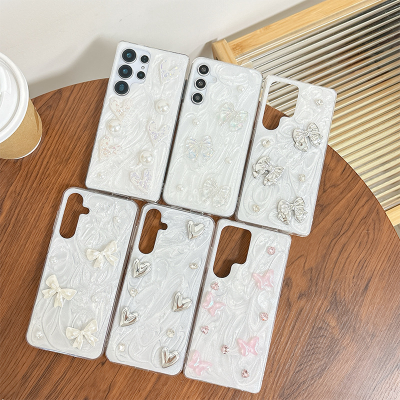 Suitable for Samsung S25Ultra Glue Glitter Mobile Phone Case S24 Bow S23 Heart Stereo A55 Korean Ins Suitable for Samsung S25Ultra Glue Glitter Mobile Phone Case S24 Bow S23 Heart Stereo A55 Korean Ins