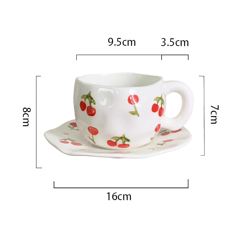 Big cherry-hand-pressed coffee cup and saucer