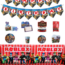 Roblox机器人生日派对用品一次性餐具纸盘纸杯纸巾男孩生日派对装