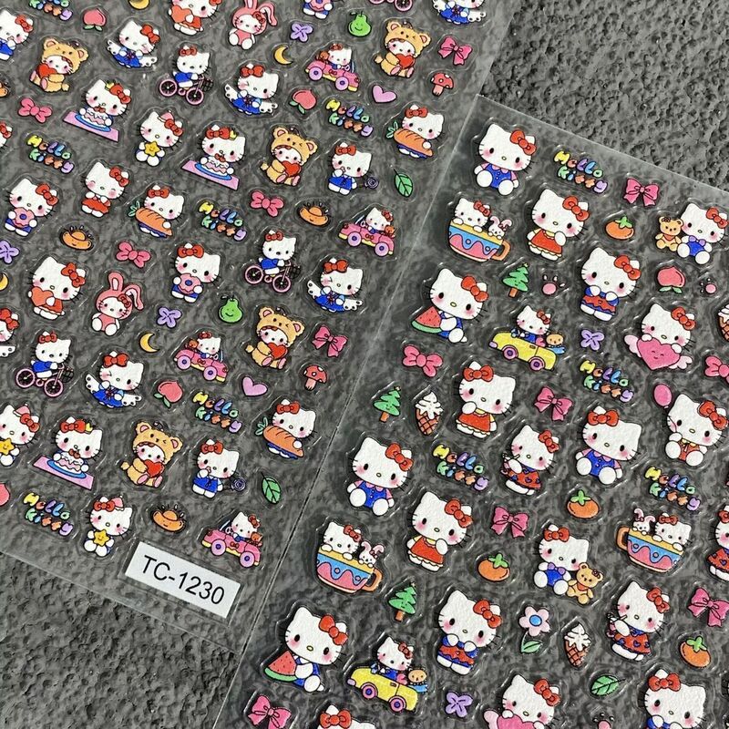 Cute Girly Hellokitty Embossed Nail Stickers Kitty Cat Water Cup Ccd Atmosphere DIY Nail Stickers