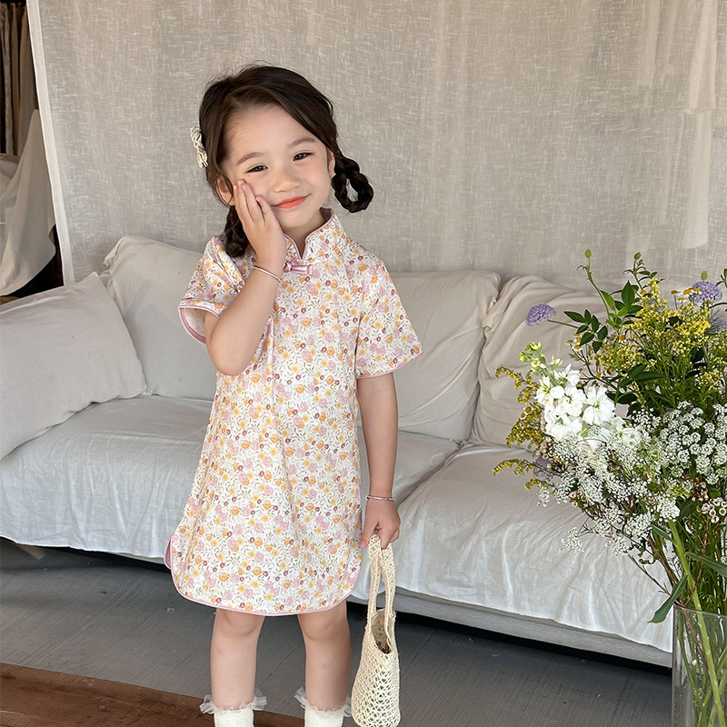 [Bienestar de verano] Nuevo cheongsam chino para niñas, vestido Tang con hebilla de disco mejorado, falda Hanfu para niños de verano image 6
