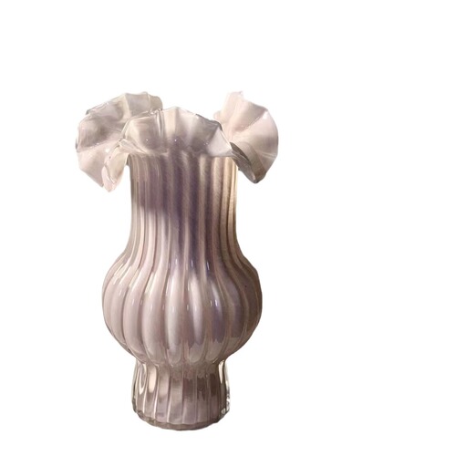 French pleated vase, gentle purple decor, living room floral arrangement, high-end antique Fenton vase, housewarming gift