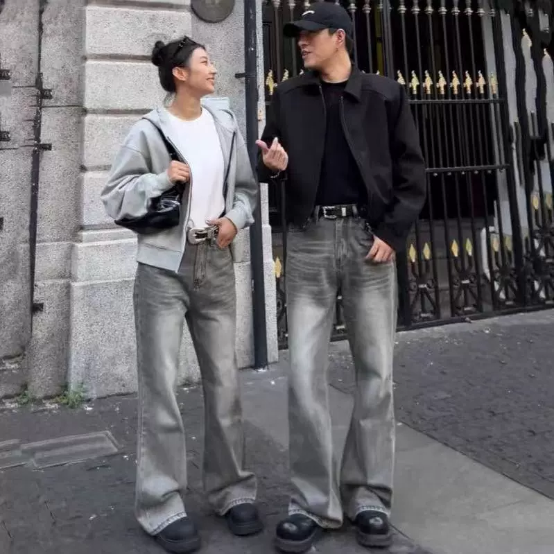 Парижские джинсы Bootcut ретро выстланные светло-серые микро-раскройные джинсы винтажные повседневные брюки чистая посадка