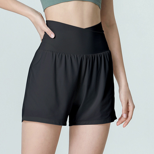 Nylon ultra-high waist sports shorts for women, fake two-piece loose casual running anti-exposure dance fitness yoga pants