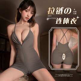 不止春夜吊带深V连体拉链连身衣清纯火辣小胸显大瑜伽裤
