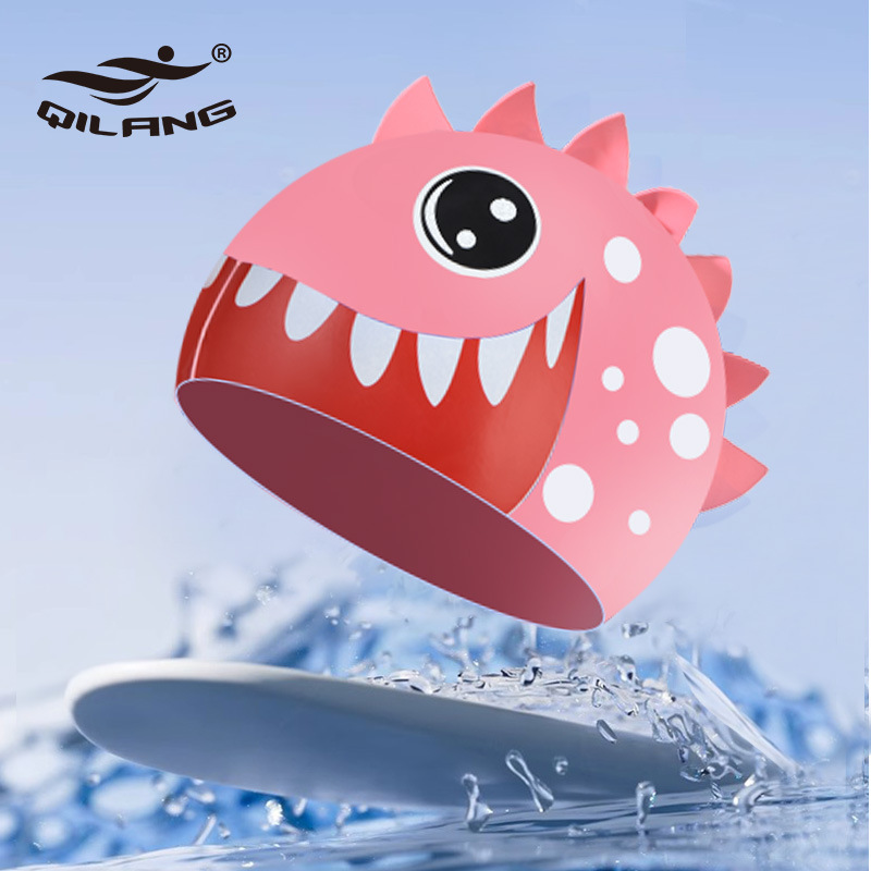 Sombreros de baño para niños impermeables no estrangulación de dibujos animados de silicona niñas bebés profesionales para el cabello largo para proteger los oídos para aumentar la gorra de baño