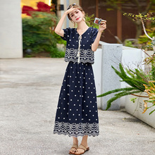 时尚气质立体绣花套装裙女2025夏季新款修身显瘦流行两件套RS2819