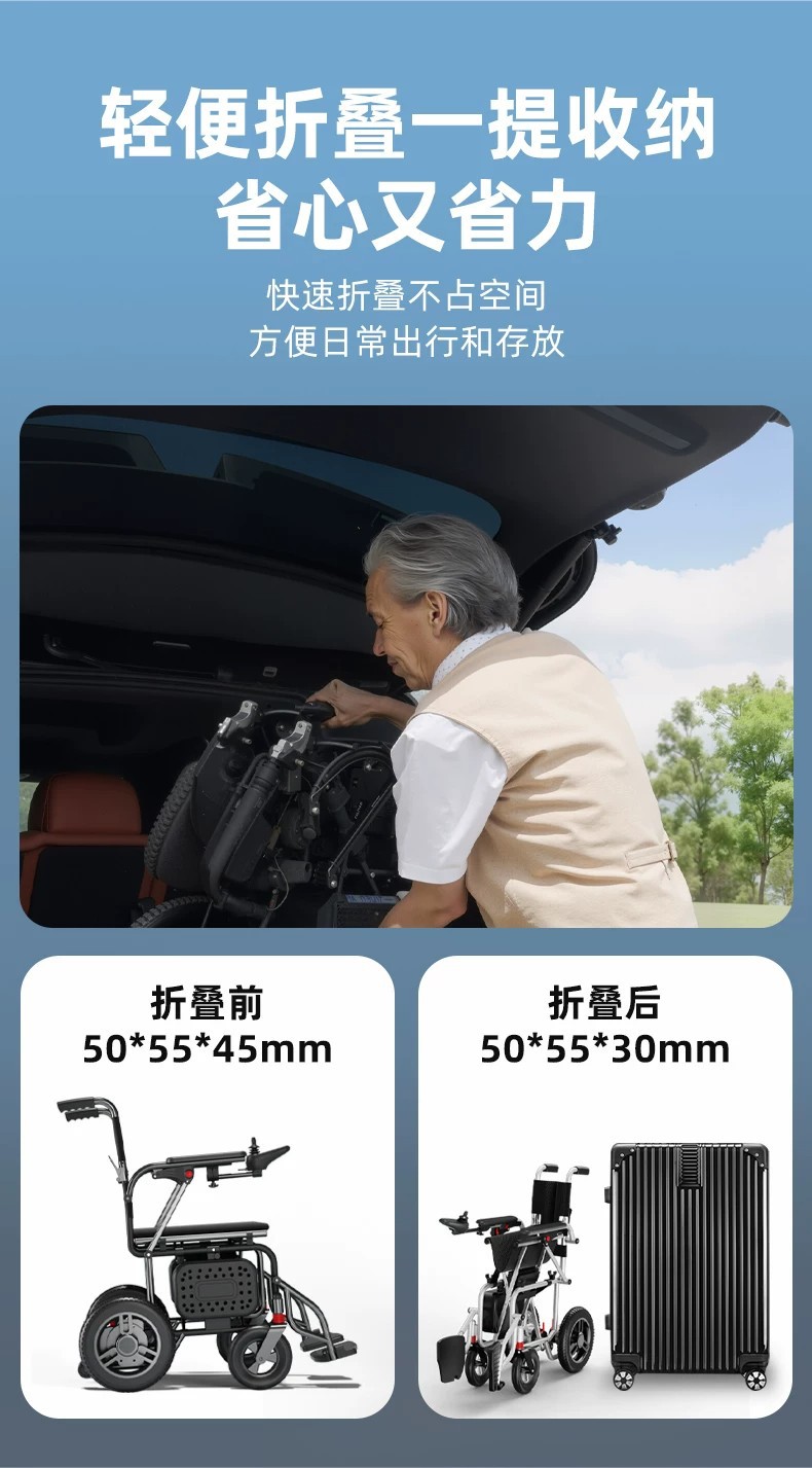 The electric wheelchair can be taken on a plane, it is a new original model, portable and foldable, specially designed for elderly people to use for walking and as a mobility aid