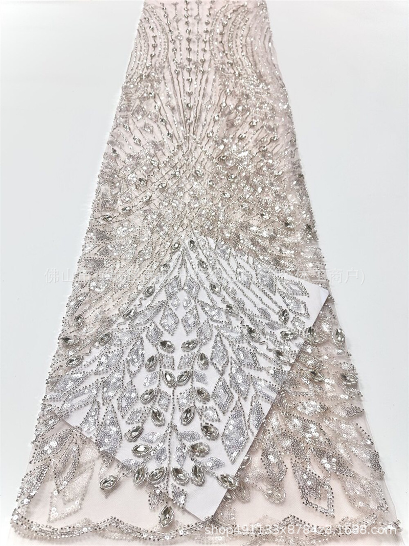 Geométrico diamante ojo de caballo tela de malla de diamante mano clavado cuentas esquinilla pecho de cola de pez vestido de boda tela de noche