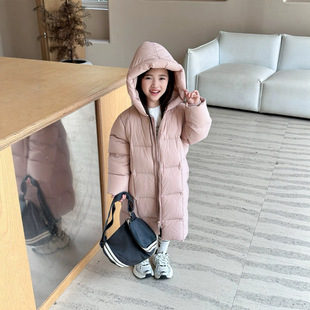 2025 New Kidsren's down Jacket Korean Style Long Over-The-Knee Thickeneded Warm Hooded 90 White Duck down Girls' Jacket