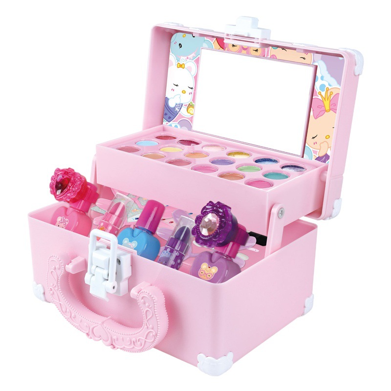 Children play house princess girl cosmetic box lipstick blush eye shadow nail polish makeup handbag toy