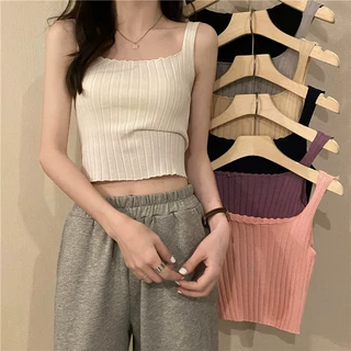 夏季2026新款韩版小个子百搭卷边露脐短款上衣外穿针织吊带背心女