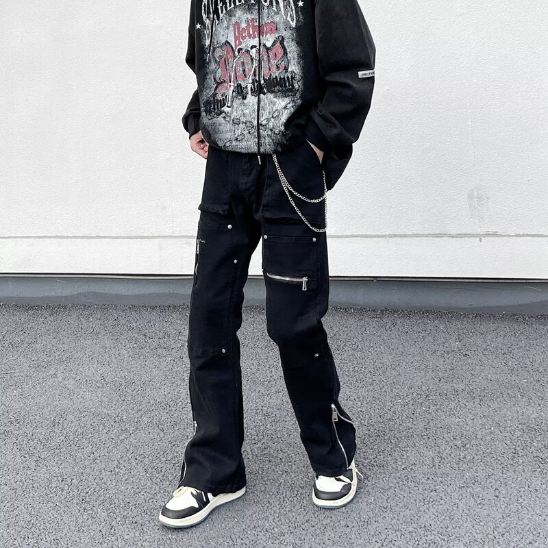 High-End Black Jeans Men's Elastic Summer New Korean Style Willow Zipper Design Slim Fit Casual Pants for Small Feet High-End Black Jeans Men's Elastic Summer New Korean Style Willow Zipper Design Slim Fit Casual Pants for Small Feet