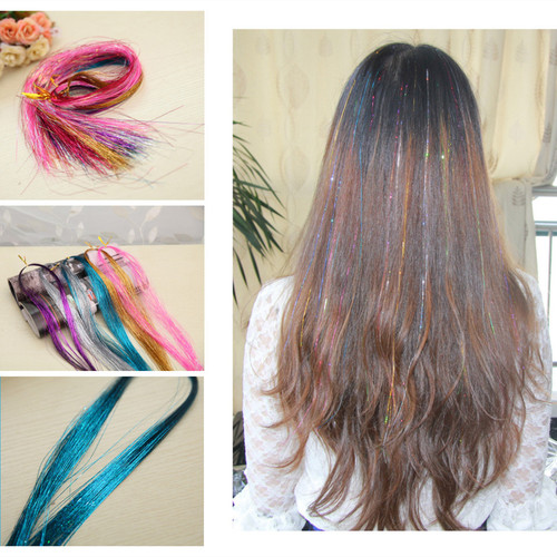 Shiny hair weft hair band wig rainbow gold and silver thread hair extension piece dazzling golden scallion colorful hair laser thread shiny strip
