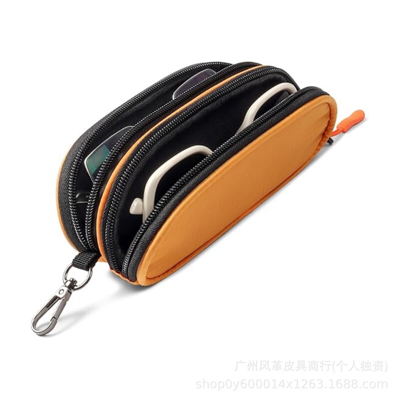 Hot-Selling Export Product: Dual-Compartment Zipper Eyeglasses Case with Carabiner, Dual-Purpose Portable Storage Bag for Sunglasses and Prescription Glasses Hot-Selling Export Product: Dual-Compartment Zipper Eyeglasses Case with Carabiner, Dual-Purpose Portable Storage Bag for Sunglasses and Prescription Glasses