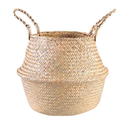 Nordic seagrass woven flower basket home living room piano leaf flower pot ornaments flower basket rattan woven portable straw flower pot home