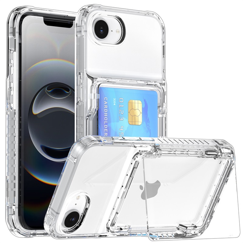 适用iPhone17e透明手机壳 翻盖支架插卡苹果16/15Pro防摔保护套4