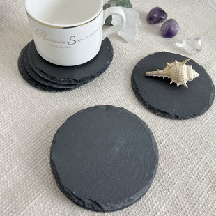 Factory Wholesale natural round slate coaster cafe slate coaster black beer mug stone mat