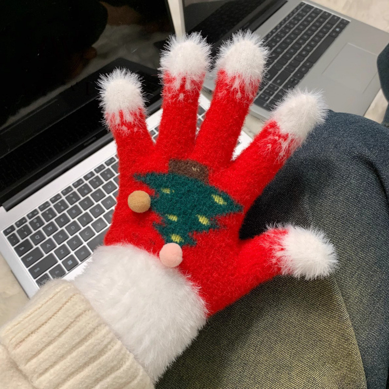 雪のクリスマスツリーの手袋の女性の冬の指はタッチパネルとベルベットを厚くすることができます。|undefined
