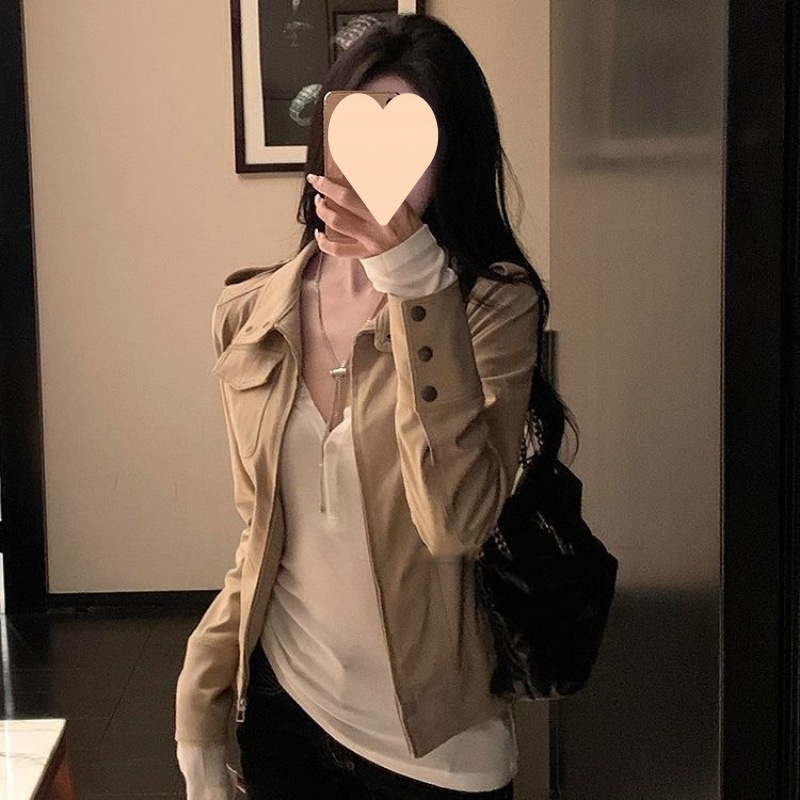 港风复古短外套女春秋季美式小个子显瘦夹克新款百搭高级感上衣潮|undefined