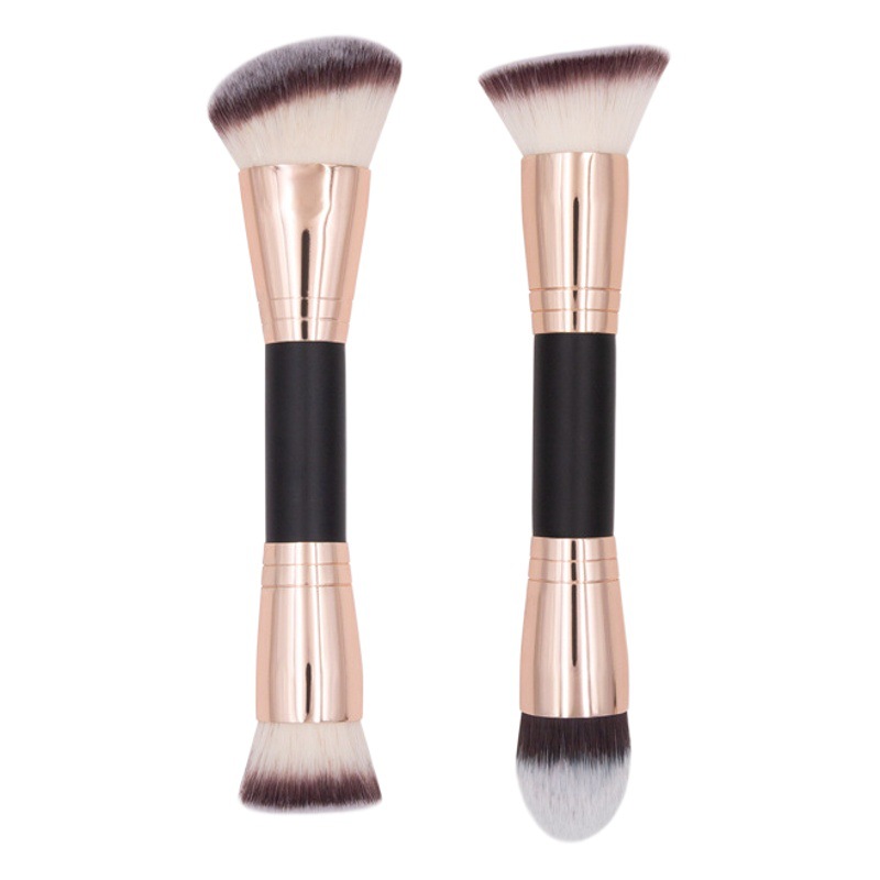 Cepillo de base de doble cabeza cepillo de reparación de cabeza oblicua sombra de contorno floreciente cabeza plana sin costuras base de crema BB cepillo de maquillaje líquido transfronterizo