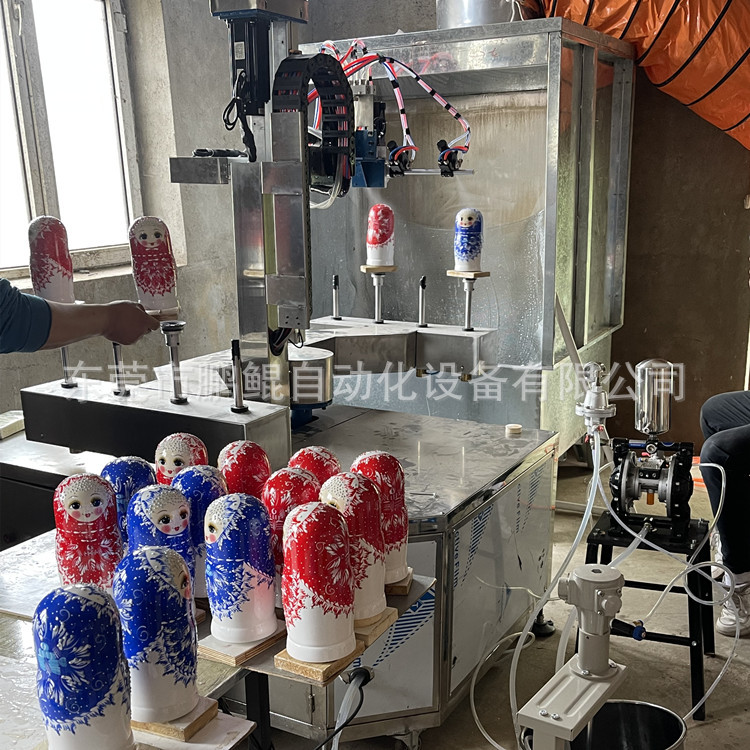 哈尔滨套娃3轴4位自动喷漆机 彩绘套娃喷涂设备 全自动喷油设备