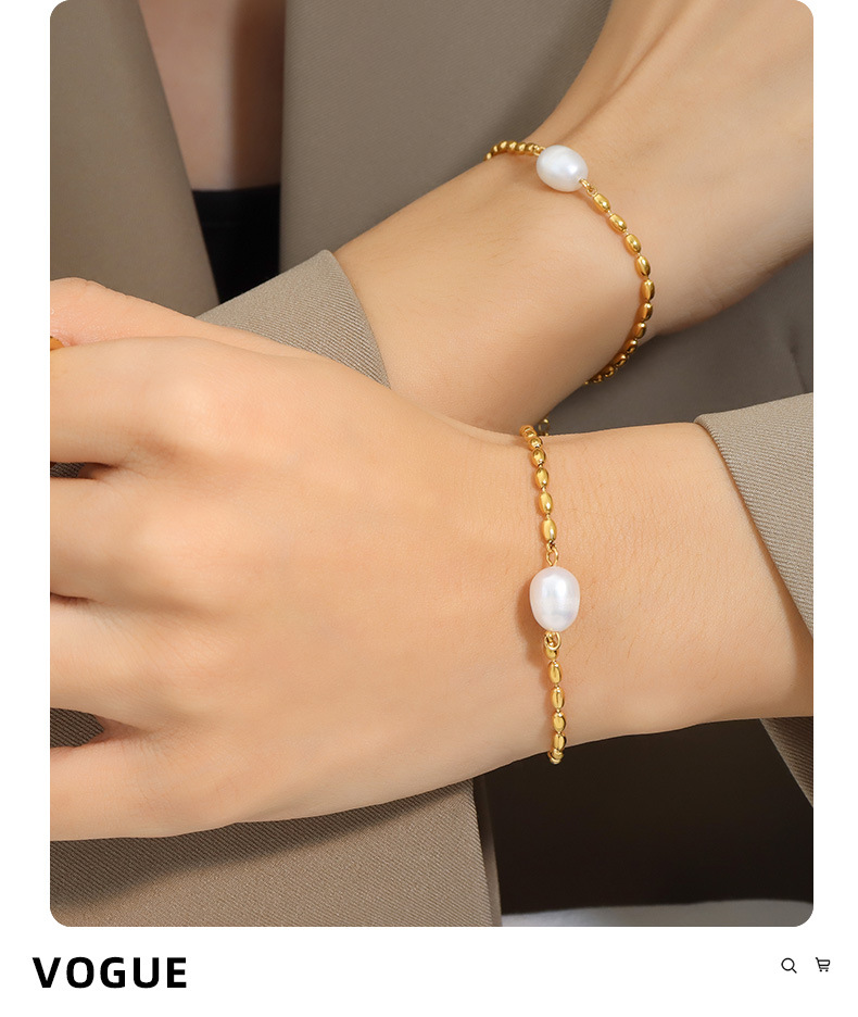 Elegant Geometric Pearl Titanium Steel Plating Bracelets 1 Piece