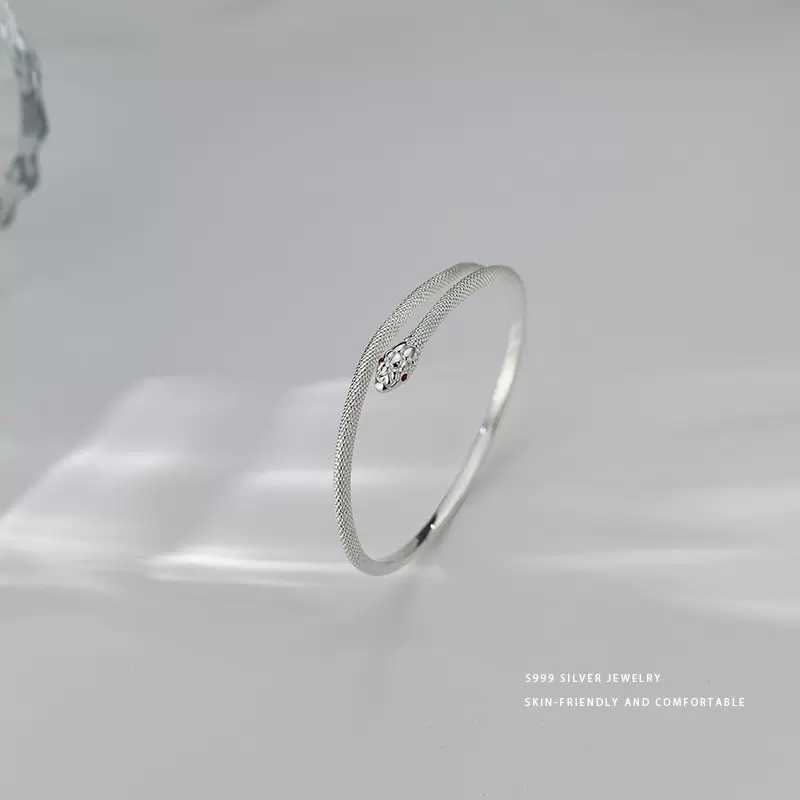 S999足银灵蛇手镯女个性冷淡风小众设计感轻奢高级感气质手饰