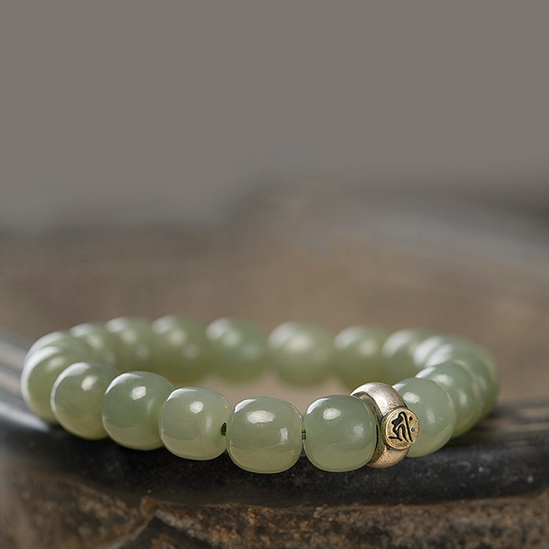 Spot supply of natural Xinjiang Hetian Jade Bracelet Men's and women's old barrel beads benmingfo Qinghai old material jade bracelet