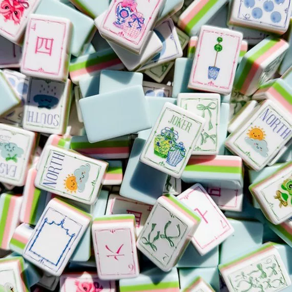 (In stock) Direct from the manufacturer: American mahjong set made of high-quality acrylic with exquisite patterns, blue, suitable for home use and as a gift