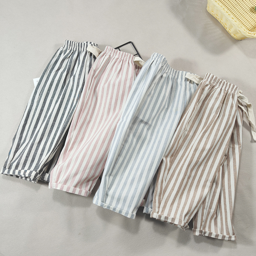 Children's Pants Korean Style Children's Clothing for Boys and Girls Baby Cotton Elastic Waist Vertical Stripesd Casual Pants for Toddlers Summer Nine-Point Pants Wholesale