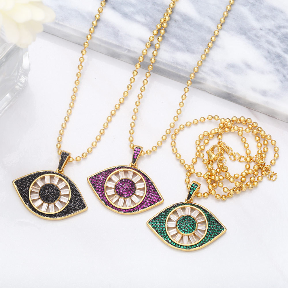 fashion hip-hop devilu0027s eye pendant copper gold-plated inlaid zircon necklace